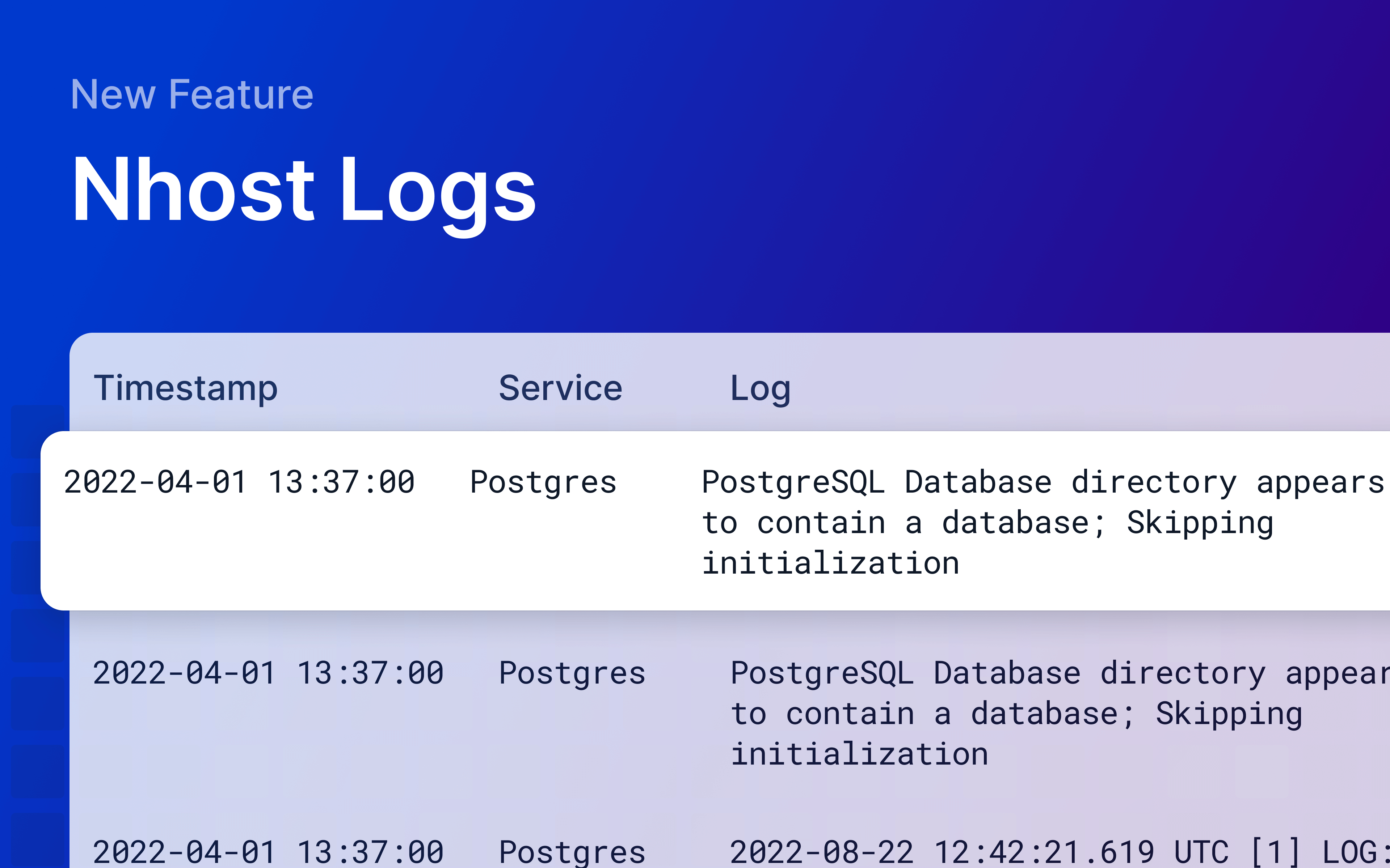 Banner of Nhost Logs