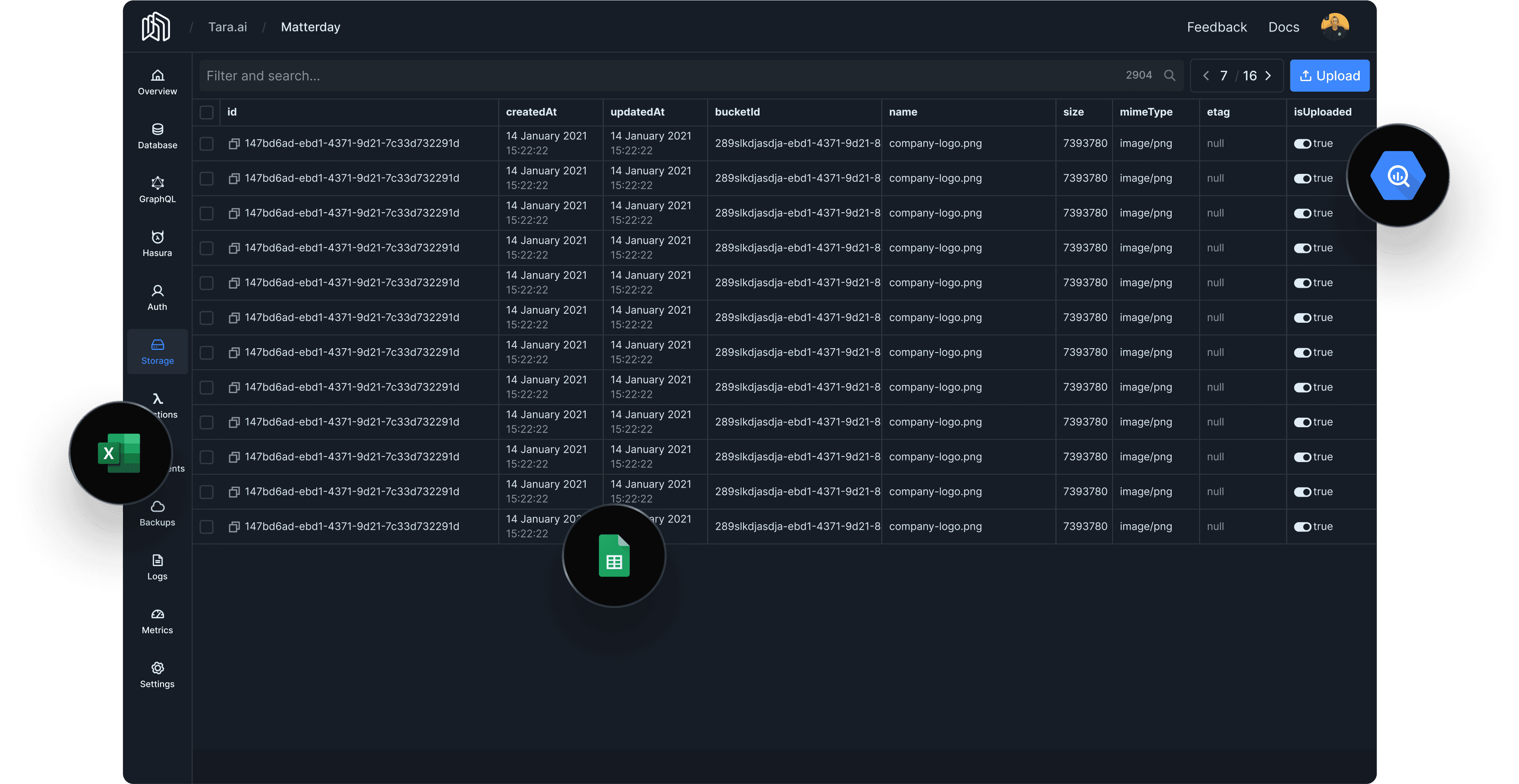 The Nhost Dashboard's storage page