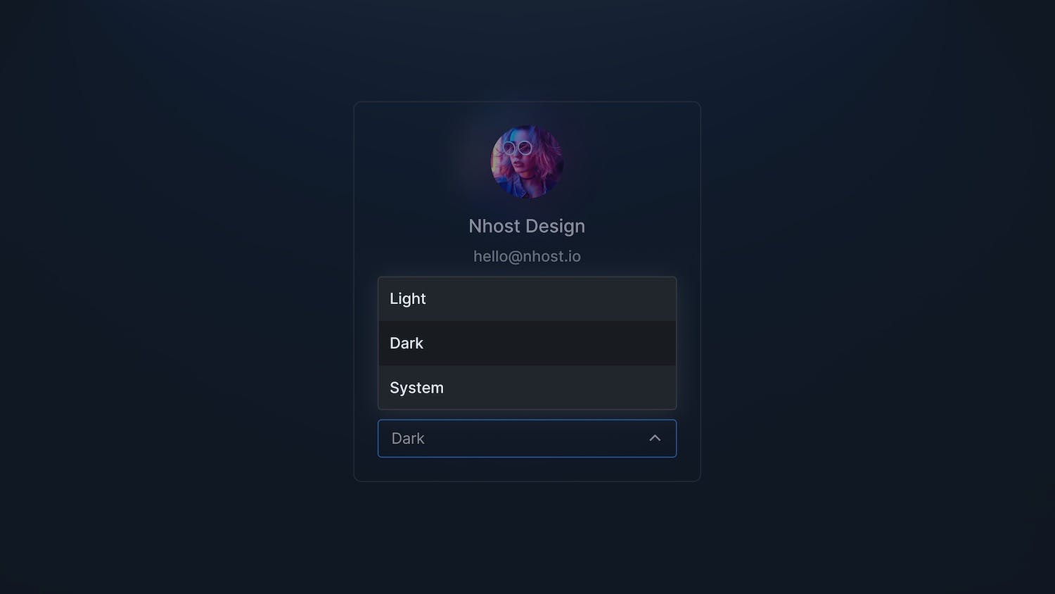 A theme selector with three options: Light, Dark, and System