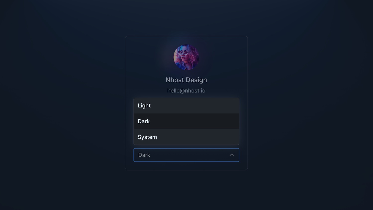A theme selector with three options: Light, Dark, and System