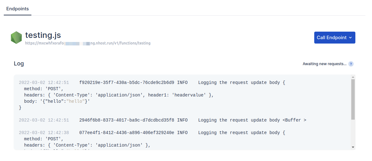 Nhost Function Logs